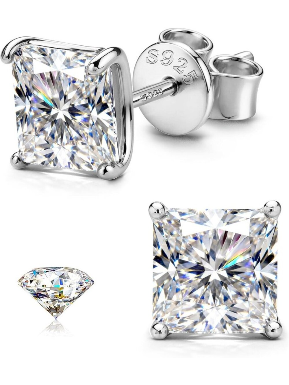 Elegant Moissanite Stud Earrings in 925 Sterling Silver, 0.8-3.2CT Sparkle